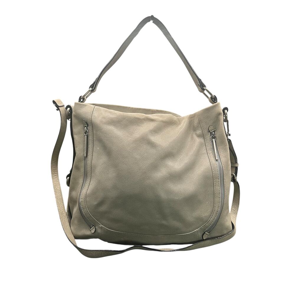 Elliott Lucca Gray Leather Slouchy Hobo Shoulder Bag Crossbody Large
